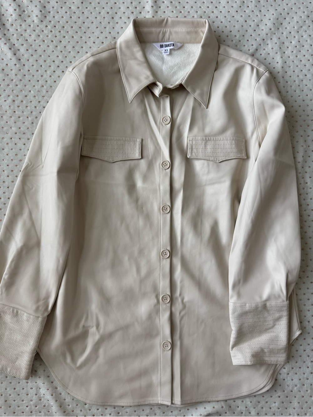 BB Dakota Cream Faux Leather Button-Front Shirt Jacket